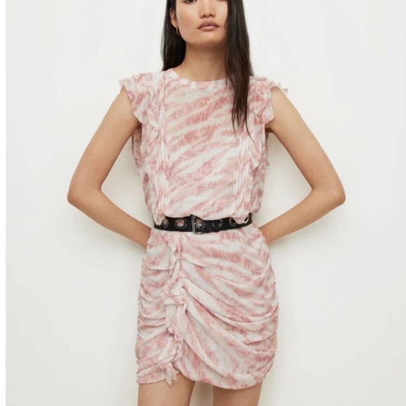 NWT ALLSAINTS Hali Areias Mini Dress Pink Ruffled Ruched UK 10 US 6 - Picture 4 of 16